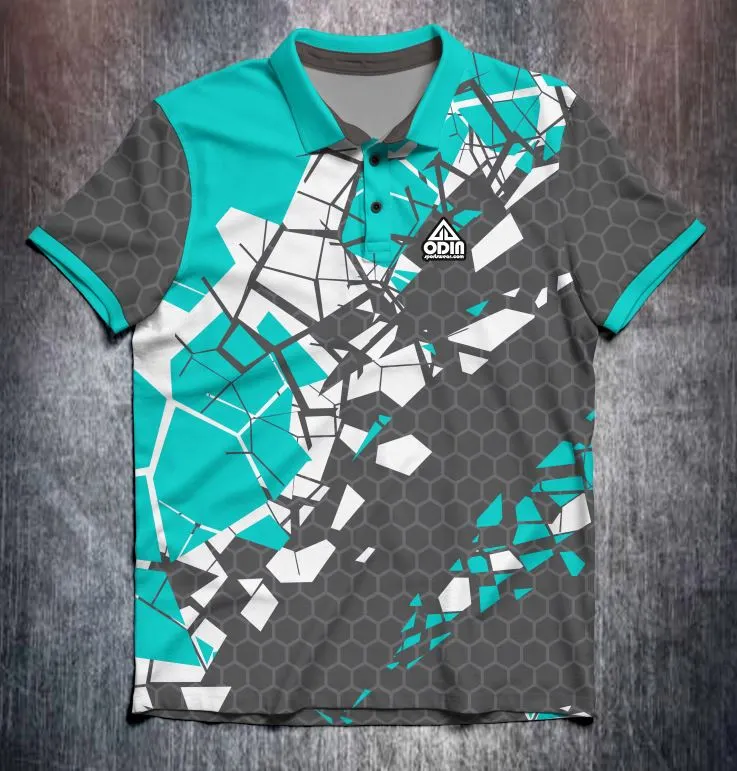 Broken Pieces Hexagon Aqua Grey